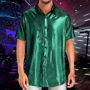 Men's Dress Shirts Mens Sequin Short Sleeved T Shirt Hipster Slim Fit Fashion Blouses Bright Nightclub Base Clothing Male