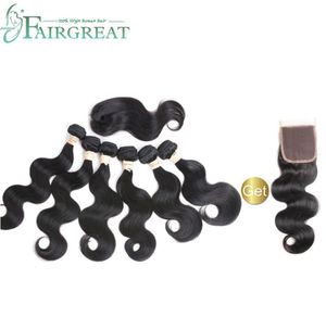 Fairgreat 6bundles Remy Human hair Straight body wave With Closure Human Hair Bundles With Lace Closure Brazilian human hair Ext6648938