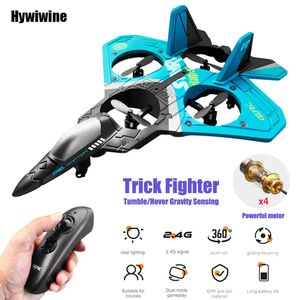 RC Flugzeug Fernbedienung Flugzeug 2,4G Schwerkraft Sensor Flugzeug Tough Epp Segelflugzeug LED Stunt Roll Jet Hubschrauber Kinder Spielzeug für Jungen 240219