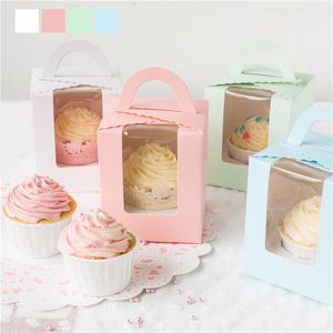 400 X Individual Cupcake Boxes with Handle 3.6x3.6x4.3inch Single Paper Cupcake Containers with Insert and Window Treat Boxes for Bakery Wedding Baby Shower Birthday