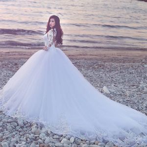 Dubai Arabic 2020 Luxury Wedding Dresses Bridal Gowns Princess Long Sleeves Ball Gown Cathedral Train Bride Dress vestidos de novi246P