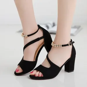 Summer Fashion 2024 Sandals Sexy Fish Mouth Hollow Roman Female Thick with Beaded High Heels Zapatos De Mujer 7861