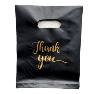 100 schwarze Dankeschön-Verpackungsbeutel für kleine Unternehmen, Kunststoff-Geschenkbeutel mit Griff, Geschenkpaket für Weihnachten, Geburtstag, Hochzeit, 240304