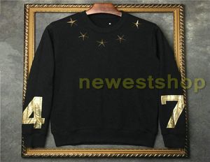 2021 Sonbahar moda etiketi giyim satışı Erkek Altın Metal Yıldız 74 Damga Baskı Hoodies Pullover Tasarımcı Sweatshirt Kadınlar Ju2177659