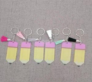 Creative Teachers Day Keychain Fashion Acrylic Pencil Dangle Charms Nyckelring Anpassa med Small Tassel Keyring Festival Party 1250977