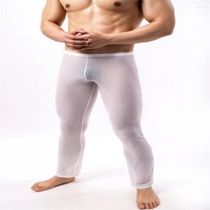 Men's Sleepwear Pajamas Pants Lingerie Long Johns Loungewear Mesh Nightgown Fitness Leggings See Through Sheer Trousers Underwear