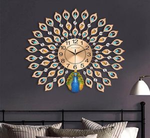 Modern 3D Diamond Crystal Quartz Peacock Wall Clocks for Home Living Room Decor Stor Silent Wall Clock Art Crafts252J2206815