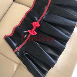 Klänningar 100%latex kjol gummi kvinnor kjolar bowknot fram svart för fest cosplay halloween fabrikspris