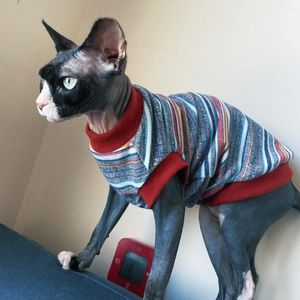 Costumi per gatti Abbigliamento per gatti Gilet in cotone maniche corte T-shirt a righe colorate Sphynx Moda Cappotto morbido Gattini in estate primavera