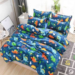 Dinossauro dos desenhos animados crianças conjunto de cama 4 peças conjunto capa edredão menina menino bonito kawaii colcha capa folha roupa fronha h197z