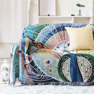 Peacock Pattern Sofa Cover Blanket Colorful Thread Throw Blanket Travel Blankets287v