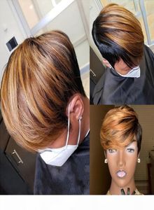 Pixie Cut Wig Human Hairs Короткие кудрявые предварительно сорванные обесцвеченные узлы бразильские Реми волосы Bob Wigs 13x4 Кружевая передняя плотность человека 1801414422