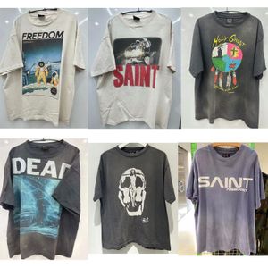 Saint Michael 24ss Mercy Ss Tee Erkekler Tişört Tees Polos Yuvarlak Boyun Baskısı Polar Tarzı Yaz Giyim Sokak Saf Pamuk Lowe T-Shirt Essentialsweatshirts