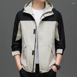 Mens Jackets 2024 Men Leisure Hooded Outerwear Beige Black Blue Pink Green Purple Patchwork Design Fashion Coat Cosy Everday Clothes