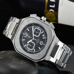 BR Brand Sport Quartz Bell Multifunction Watch Business Men rostfritt stål Kalender Ross Square Watch Factory Drop3215