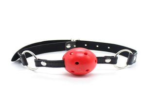 BDSM Bondage Adjustable Slave Head Harness Ball Gag Pu Leather Alternative Toys Hollow Mouth Gag Sex Games Tool Apertural Plug Mou7904332