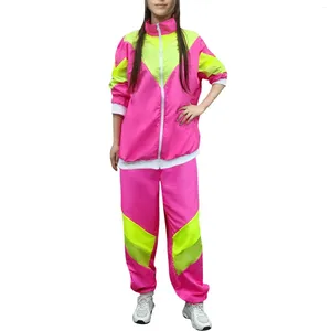 Men's Tracksuits Hippie Suit Unisex Style Performance Attire Two Piece Set Of Color Blocking Top And Wide Leg Pants 80s-90s Multi-Color