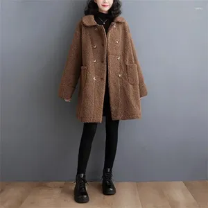Женская меховая двубортная осенне-зимняя куртка оверсайз из овечьей шерсти с лацканами, кардиган, теплое облегающее пальто средней длины Z4296
