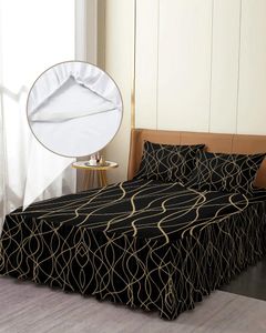 Bettrock, verdrehte Linien, moderne Kunst, schwarz, elastische Tagesdecke mit Kissenbezügen, Matratzenbezug, Bettwäsche-Set, Bettlaken