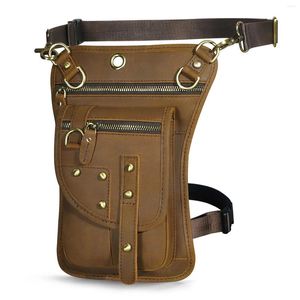 Waist Bags Genuine Leather Design Multi Function Men Casual Messenger Mochila Bag Fashion Belt Pack Drop Leg Tablet Pouch 2141c