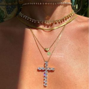 925 Silver Diamond Gold Cross Naszyjnik Choker Akcesoria Biżuterii 267G