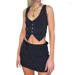 Abiti da lavoro WPNAKS Donna 2 pezzi Canotta Gonne Set Abiti estivi Righe con scollo a V Top e gonna stile A-line Abbigliamento femminile Streetwear