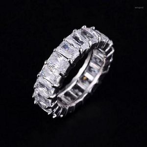 925 Silver Pave Setting Full Square Simulated Diamond Cz Eternity Band Engagement Wedding Stone Rings Storlek 5 6 7 8 9 10 11 121252K
