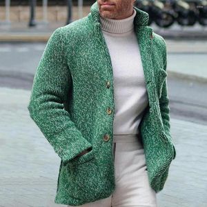 Maglioni da uomo Giacca maglione da uomo Cappotto cardigan con colletto alla coreana vintage Casual Tasche a maniche lunghe monopetto Slim C