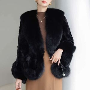 Para haining roupas fang femininas 2023 inverno vison pele de raposa casaco integrado 8186