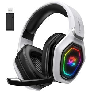 Fones de ouvido para jogos sem fio de 2,4 GHz com microfone flip para PC, PS5, PS4