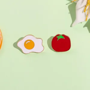 ブローチはエナメルピンを調理することを学ぶトマトスクランブルエッグの創造性ラペルバッジ漫画ジュエリーギフト