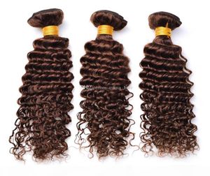 4 Marrom Cabelo Humano Tece Chololate Marrom Profundo Encaracolado Virgem Cabelo Malaio 3 Pçs / Lote Marrom Onda Profunda Bundles2988519