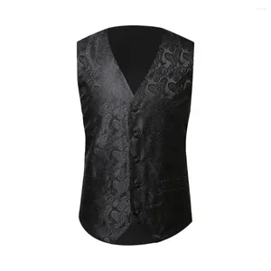 Gilet da uomo Gilet da sposa Set cappotto Elegante gilet con stampa di anacardi con fazzoletto da cravatta con scollo a V monopetto per la primavera