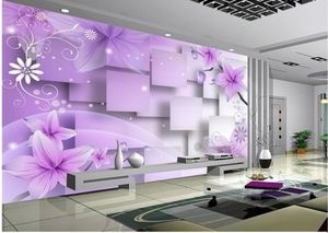 家の装飾リビングルームナチュラルアートパープルウォームフラワーズテレビ壁壁画3D壁紙3D壁紙