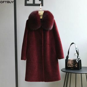 Furt Oftbuy Fox Fur kołnierz długa kurtka zimowa Kobiety prawdziwy płaszcz fur