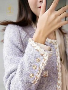 Herbst-Winter-Damenmantel, lässiger Stil, grobe Tweed-Jacke, koreanische Mode, elegante Langarm-Damenmäntel, in Aktion 240301