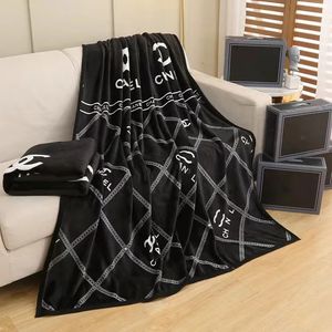 Luxury designer black blanket white letter logo warm blanket flannel office blanket room decoration blanket with gift box 150*200cm