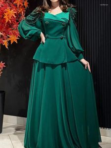 Skirts Bonboho Women's Evening Dress Suit Square Neck Puff Sleeves Top And Big Swing Pleated Skirt 2024 Female Elegant Party Dresses