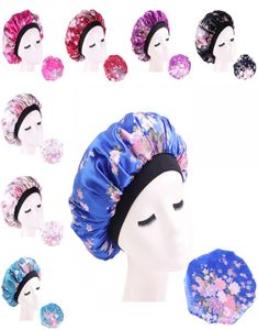 Blomma elasticitet monterade hattar huvud wrap hårnät cirkulära satin siden badrum sömn hatt breda brim duschrum tillbehör lady 4 5161606