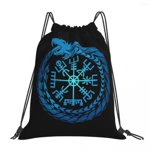 Shopping Bags Vegvisir Jormungandr World Serpent V-Viking Age Cool Drawstring Hiking Pouch 3D Print Backpack Boy Girls School Shoe Bag