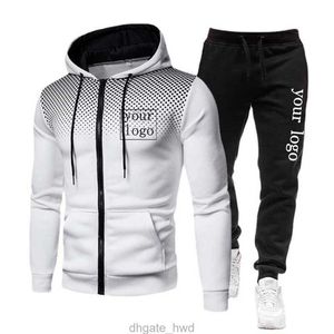 Niestandardowe 2 sztuki zestawy męskie Zestawy bluzy z kapturem z bluzy z bluzą z suwakiem+spodnie swobodny sport sportowy jogging DIY Bluza