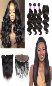 Brazilian Virgin Hair Straight Human Hair Weaves With Frontal Kinky Curly Remy Hair Bundles with Closure Accessories Extensions Wh2934908