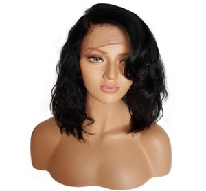 12 polegada brasileira virgem simulação cabelo humano perucas dianteiras do laço sem cola curto bob peruca de cabelo sintético ondulado com para preto women5963801