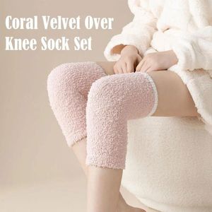 Mulheres meias de inverno engrossar o joelho mais quente lã de coral molhar almofadas de perna macia para artrite protetor de protetor de luxo e7k9