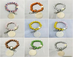 Beaded Bracelet Keychain Pendant Party Favor Sports Ball Soccer Baseball Basketball Wooden Bead Bracelet6054211