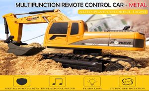 124 Model Toys Excavator Laddning RC Truck Metal Degree 270 Lätt hink Remote Control Fordon Rotation Car Eloy Kids 6ch Qsrah9249459