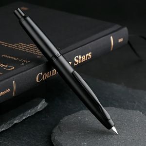 Smoothly Brand MAJOHN A1 Retro Matte Black Retractable Fountain Pen 04mm Extra Fine Nib Press Ink Pens for Writing Stationery 240229