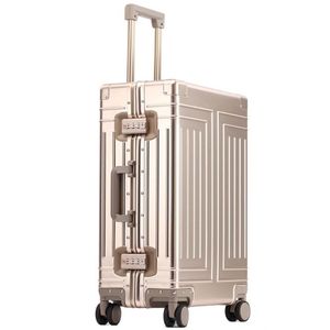 100% Aluminum-magnesium Boarding Rolling Luggage Business Cabin Case Spinner Travel Trolley Suitcase With Wheels Suitcases325z