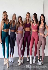 Womens Tracksuits Fitness Yoga Wear Two Piece Set 2 Workout Roupas Gym Leggings Sports Bra Long Pant Backless Exercício Roupas B2009215