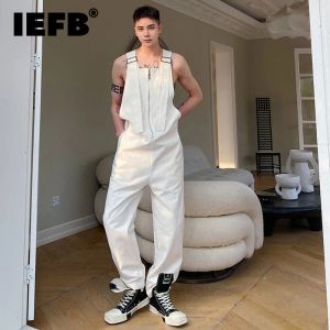 Overalls IEFB 2023 Autumn Male Overalls Solid Color Straight Loose Denim Jumpsuit Men's Zipper Personalized Streetwear Cargo Pants 9A6587